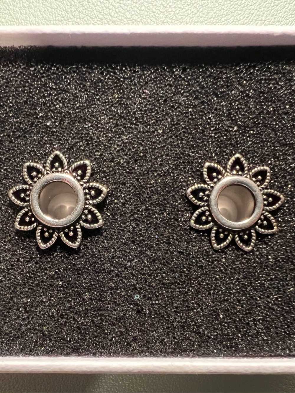 Sunburst Floral Filigree Ear Tunnels in Silver - Pair